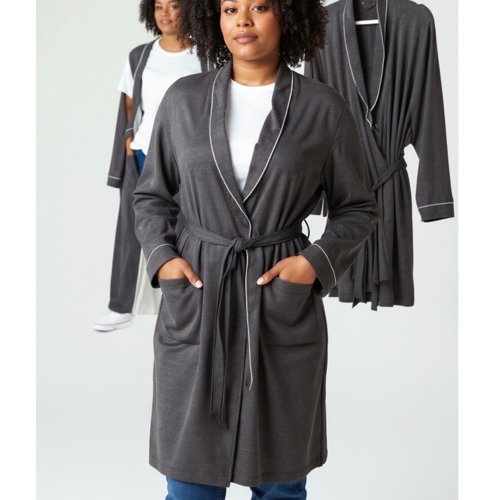 Stars Above Womens Robe 3X/4X Dark Heather Gray Modal Soft Loungewear Minimalist